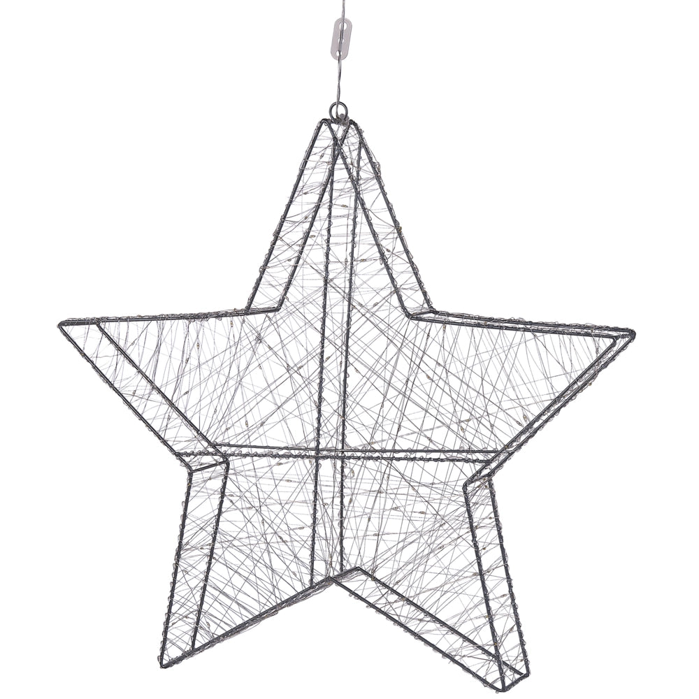 Decorazione da Esterno Natalizia a Forma di Stella in Metallo Nero con Luci LED 80 cm