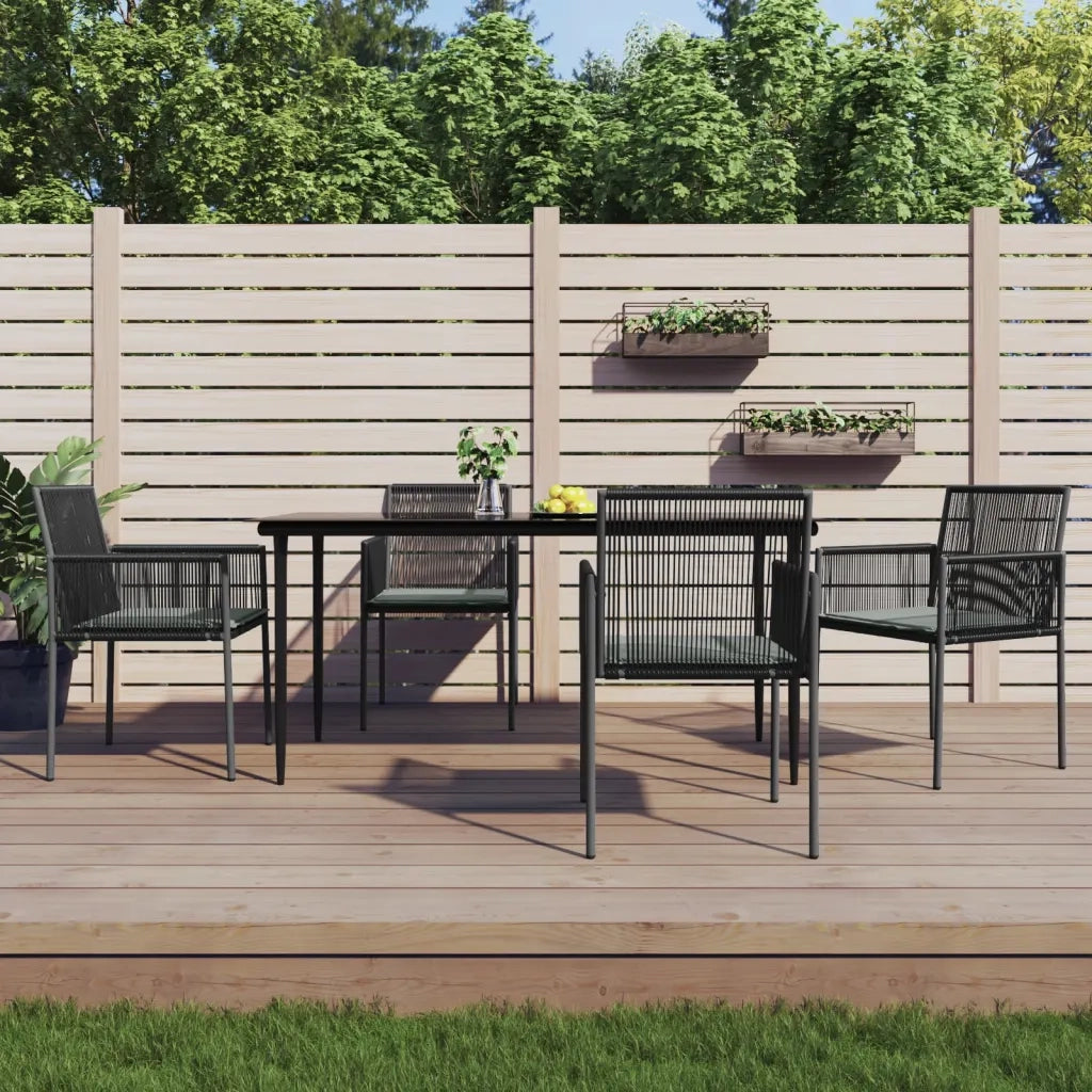 Set Pranzo Giardino 5 pz con Cuscini Polyrattan e Acciaio Nero