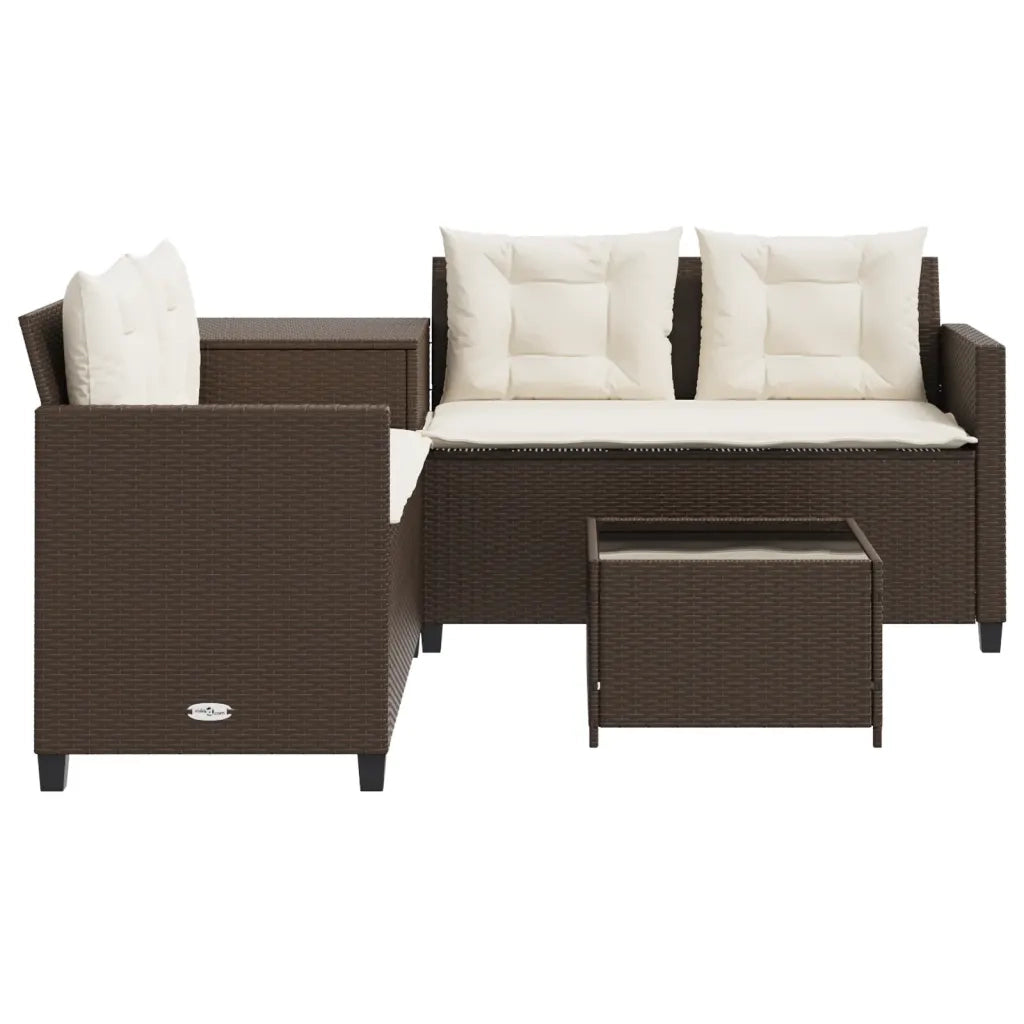 Divano da Giardino con Tavolo e Cuscini a L-Sofa da Giardino-Divano da esterno Marrone Polyrattan 764401