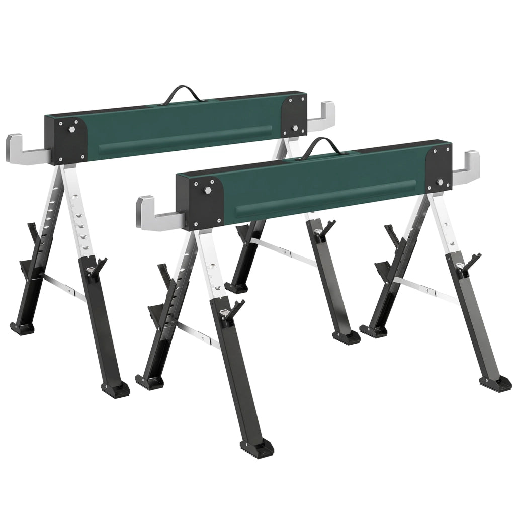 Coppia di Cavalletti Pieghevoli in Metallo ¨C Xylo ¨C Portata 1160kg, Altezza Regolabile 64-81cm, Verde