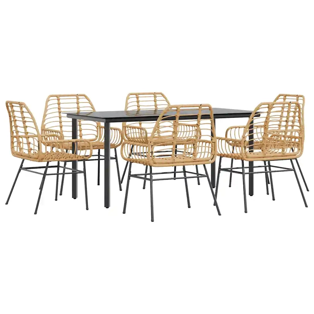 Set Pranzo da Giardino 7pz Marrone Polyrattan Vetro 3334545