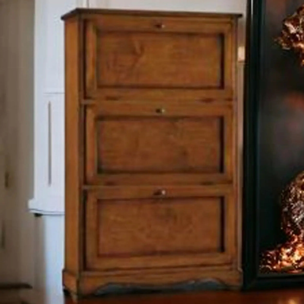 Scarpiera in legno arte povera noce scuro 3 ante