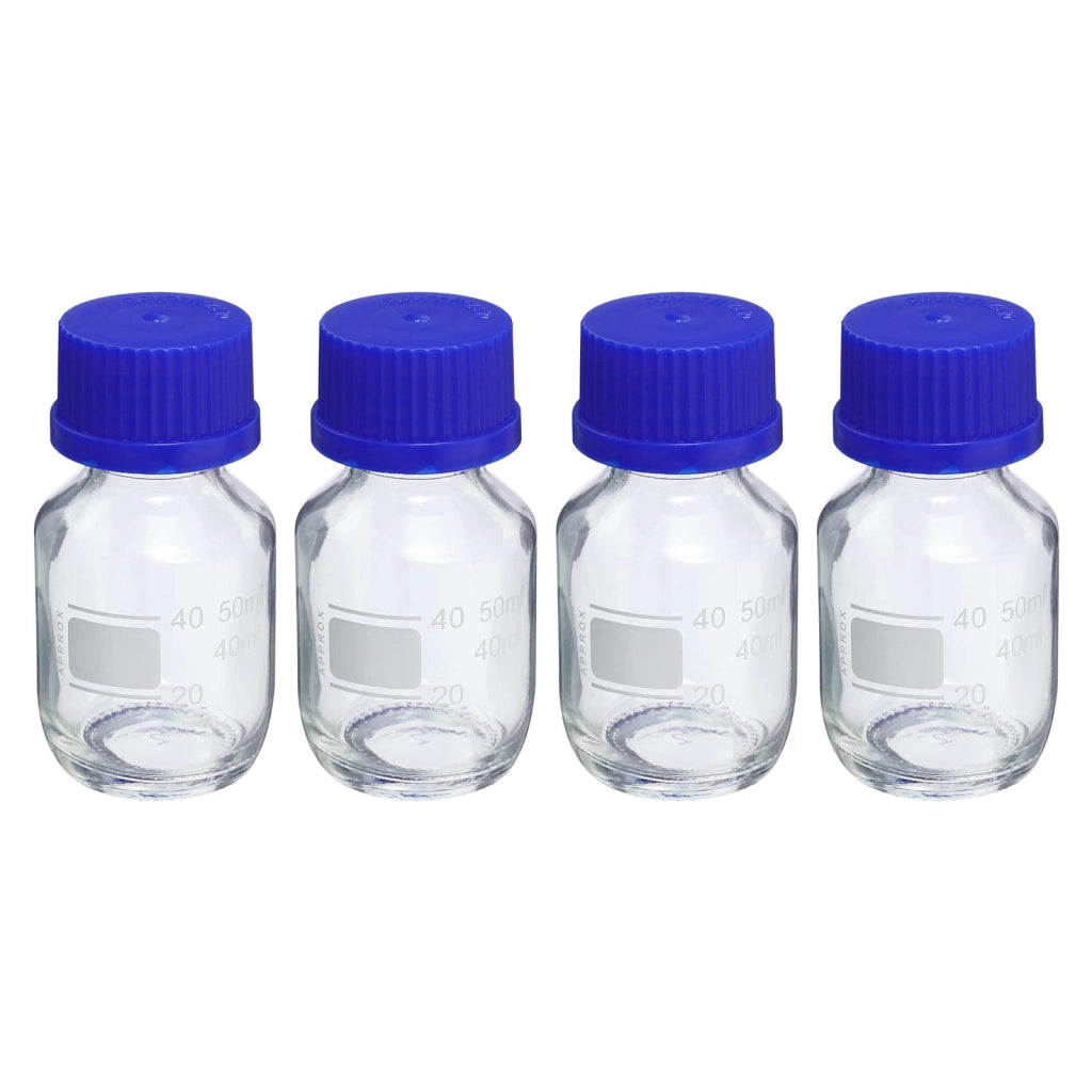 Provetta da 50 ml, 4 pezzi, flacone di vetro graduato rotondo con tappo a vite blu