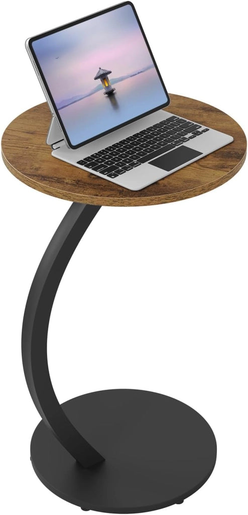Tavolino Rotondo a Forma di C, Tavolino per Divano Letto, con Struttura in Metallo Piano in MDF, φ40xH65 cm, Nero, BTS21sz