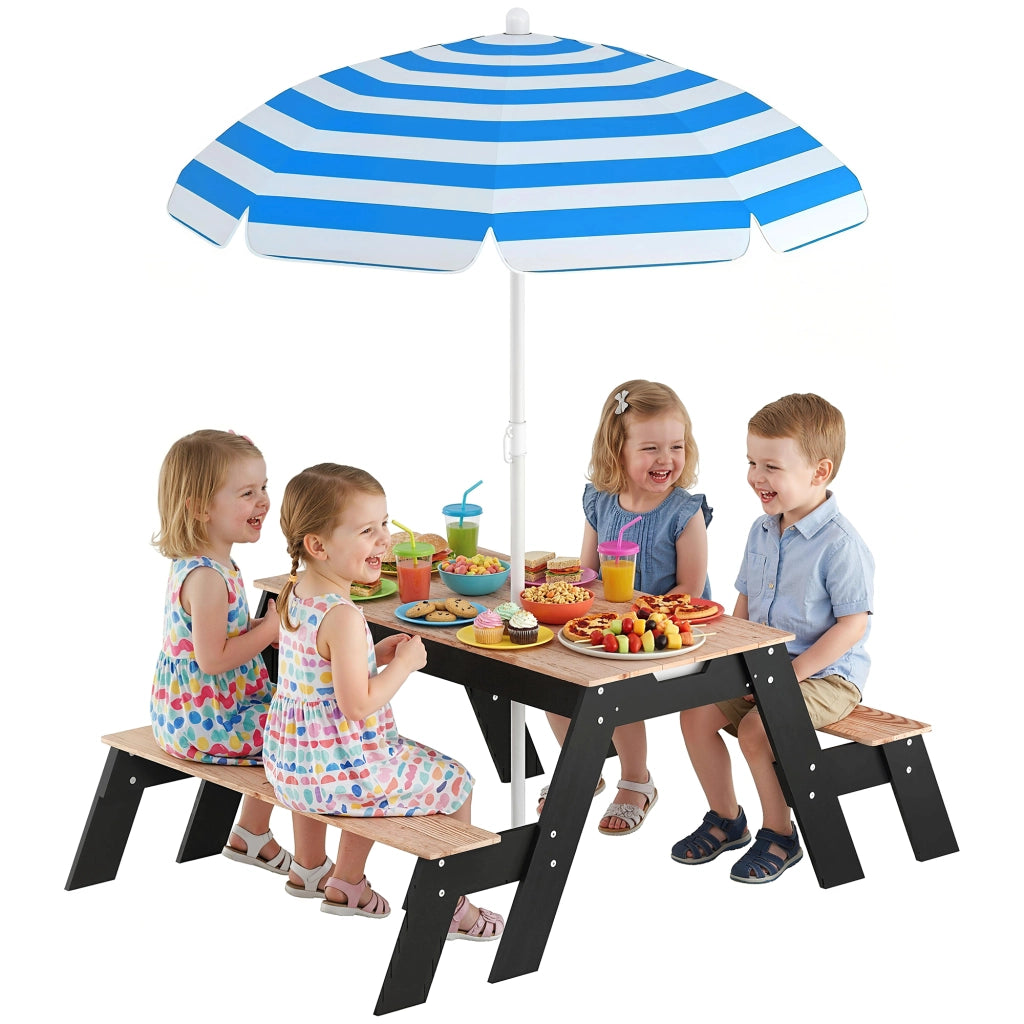 Set da Giardino per Bambini con Parasole e 2 Panche ¨C Zephmum ¨C Legno Naturale 3-6 Anni