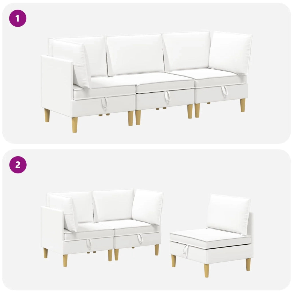 Set di divani modulari con spazio di archiviazione 3 pcs Bianco