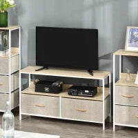 Mobile Porta TV da 47" con Cassetti Pieghevoli in Tessuto e Mensola in Metallo e MDF, 98x29x56cm, Colore Legno