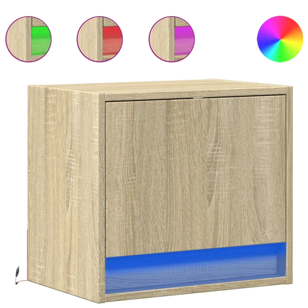 Comodini a Parete con luci LED 2 pz-Set di 2 Tavolino da notte Rovere Sonoma 577406