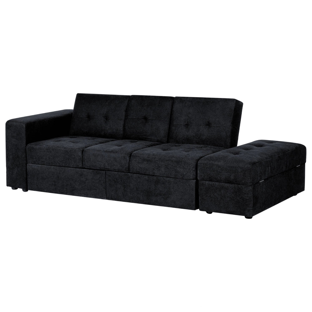 Divano letto componibile Pouf contenitore nero Cassetti estraibili Click Clack Vassoio ribaltabile