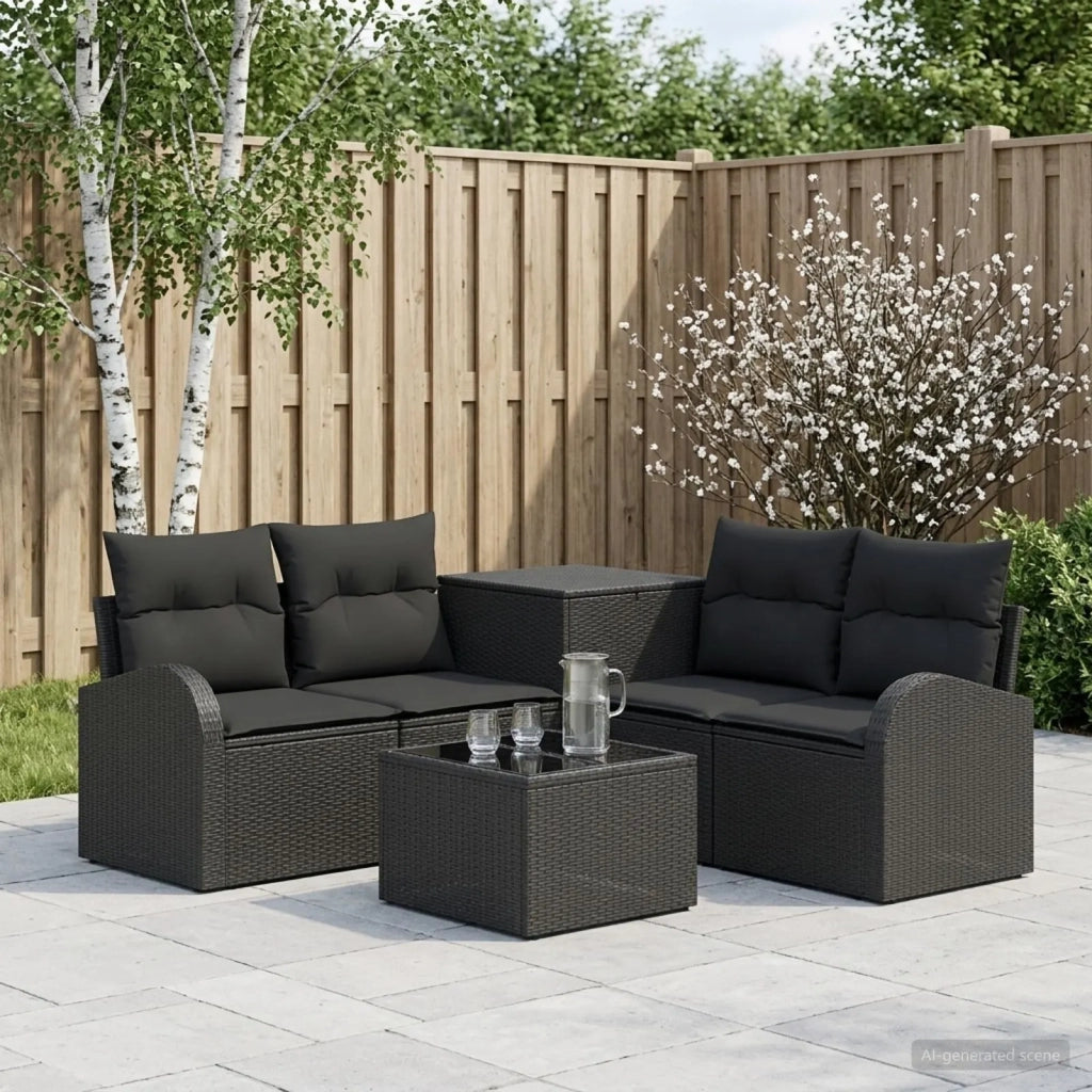 Set di divani 6 pz Nero Rattan sintetico e Acciaio 3447172