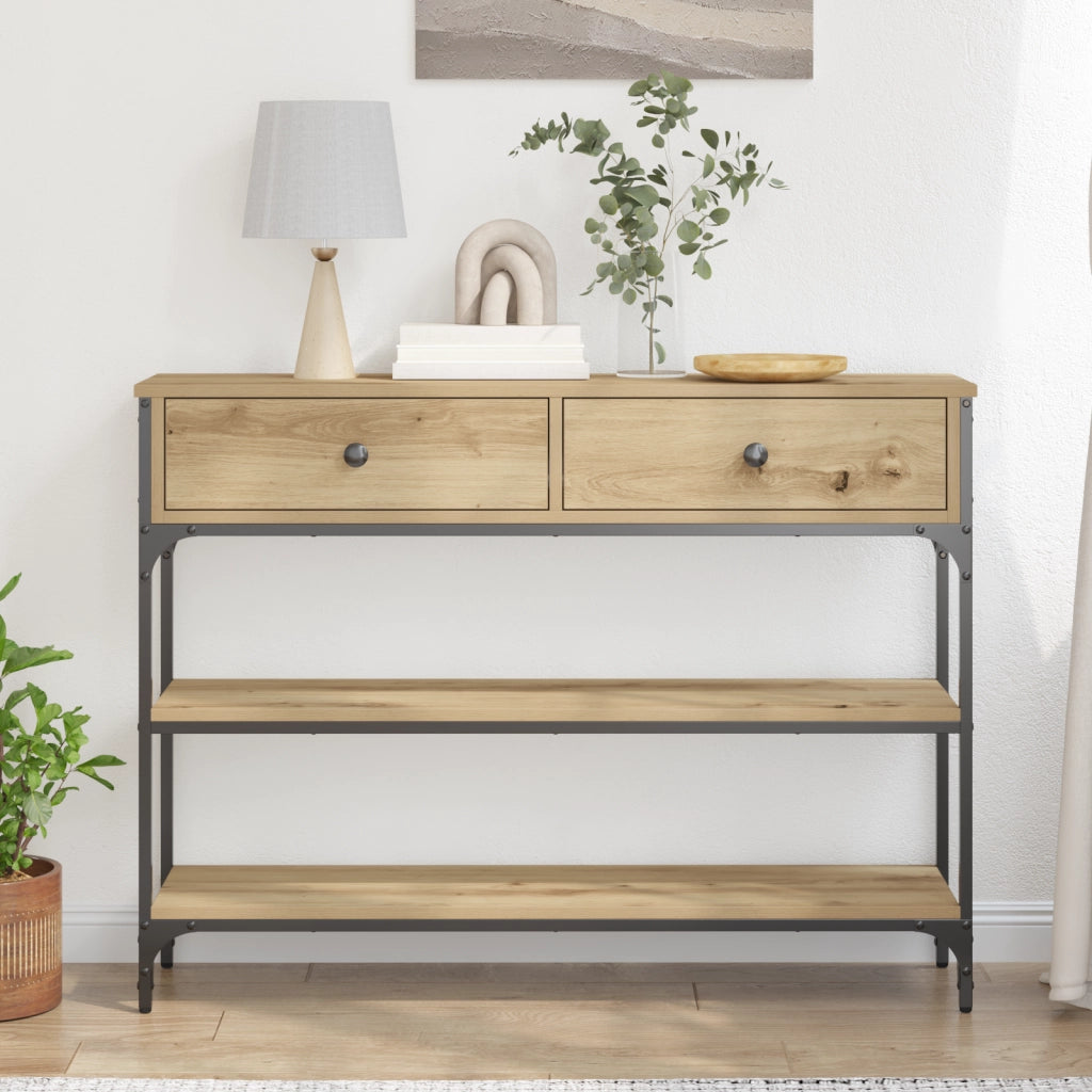 Tavolo Consolle Quercia Artigianale 100x25x75 cm Legno Ingegnerizzato e Acciaio
