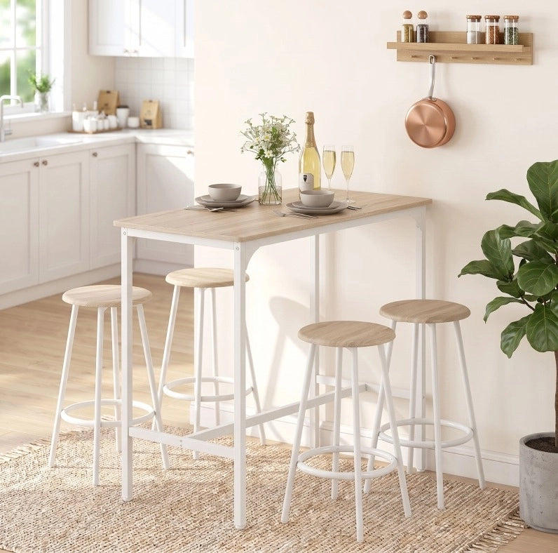 Set tavolo bar 5 pezzi con 4 sgabelli, rovere