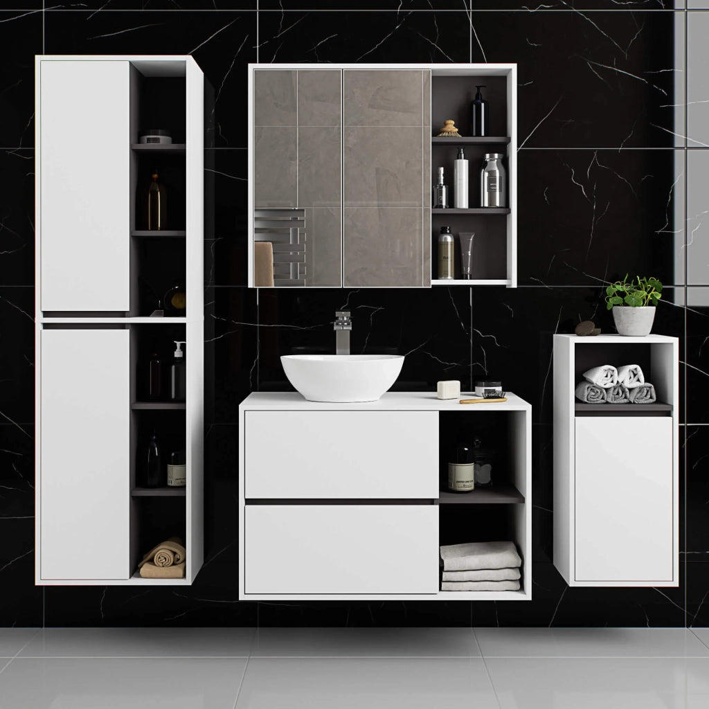 Pensile bagno con specchio VAMI Bianco, Grigio Grafite 90 cm 2 ante 90x15x75 cm