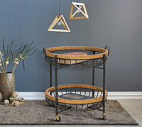 Carrello 2 Ripiani 57x55,5x62,5 cm con Ruote in Metallo e Rattan