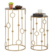 Tavolino da salotto Leonid, Tavolo basso da caffè, Portariviste per divano, Ripiano da soggiorno, 50x50 h100 cm, Oro
