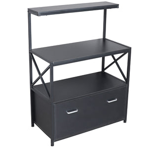 Scaffale Portaoggetti Multiuso Mobile Nero 3 Ripiani e 1 Cassetto Casa Ufficio