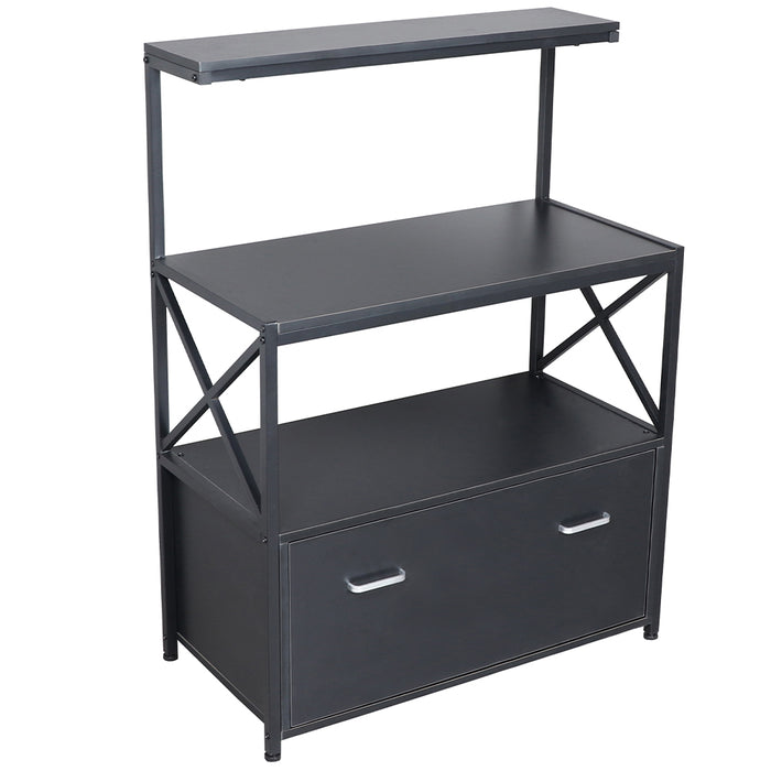 Scaffale Portaoggetti Multiuso Mobile Nero 3 Ripiani e 1 Cassetto Casa Ufficio