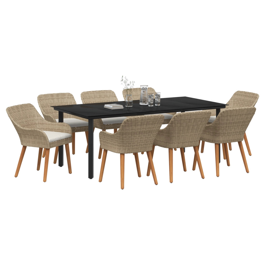 Set da pranzo da giardino a 9 pezzi in Rattan poliestere beige