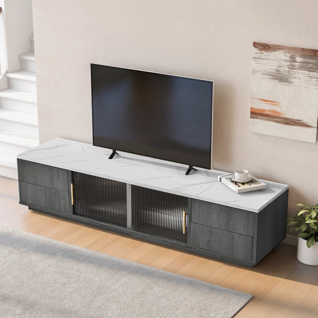 Mobile TV con Cassetti ¨C MINIMAL ¨C Grigio, Piano Effetto Marmo, 160 cm