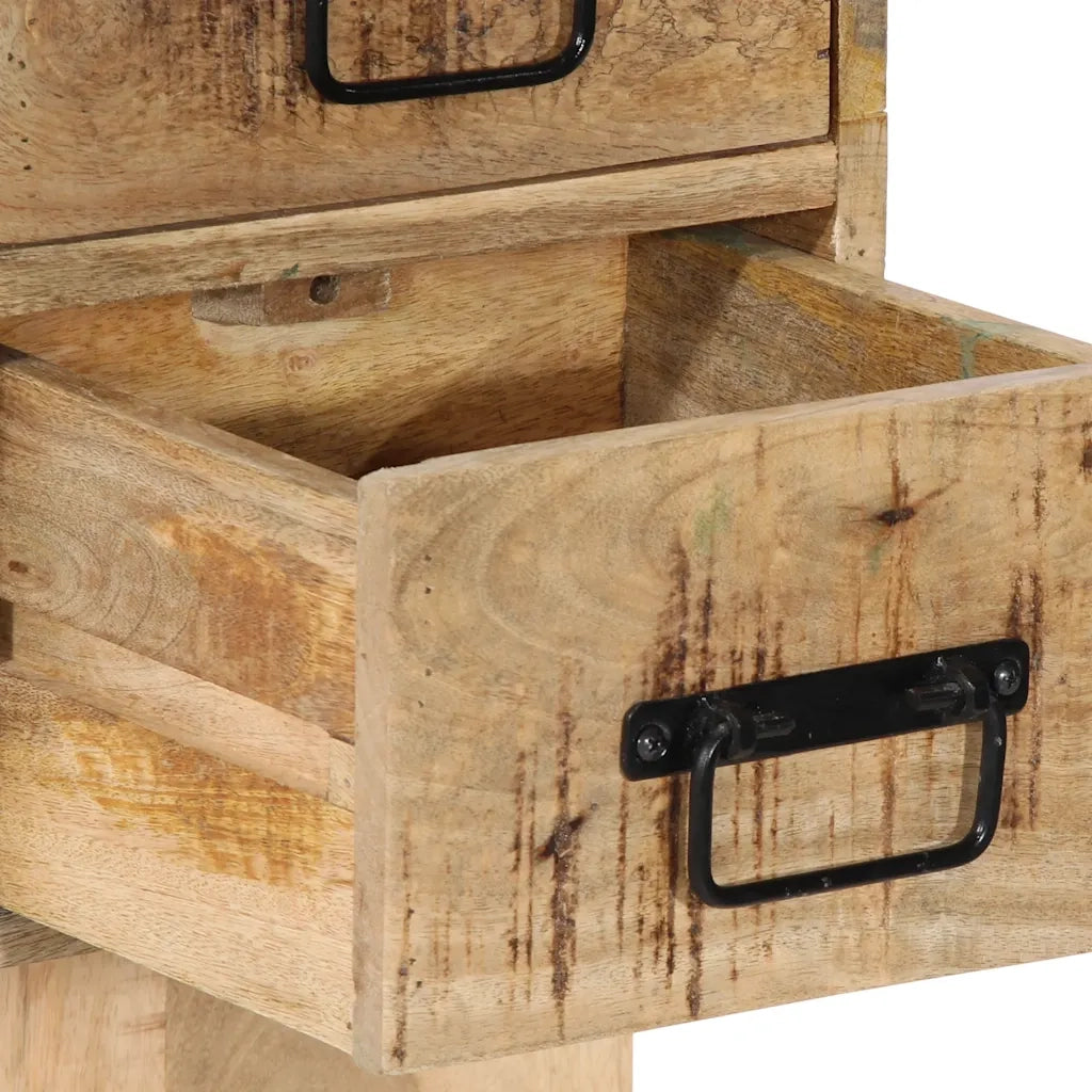 Comodino-Tavolino da notte 60x32x80 cm in Legno Grezzo Massello di Mango