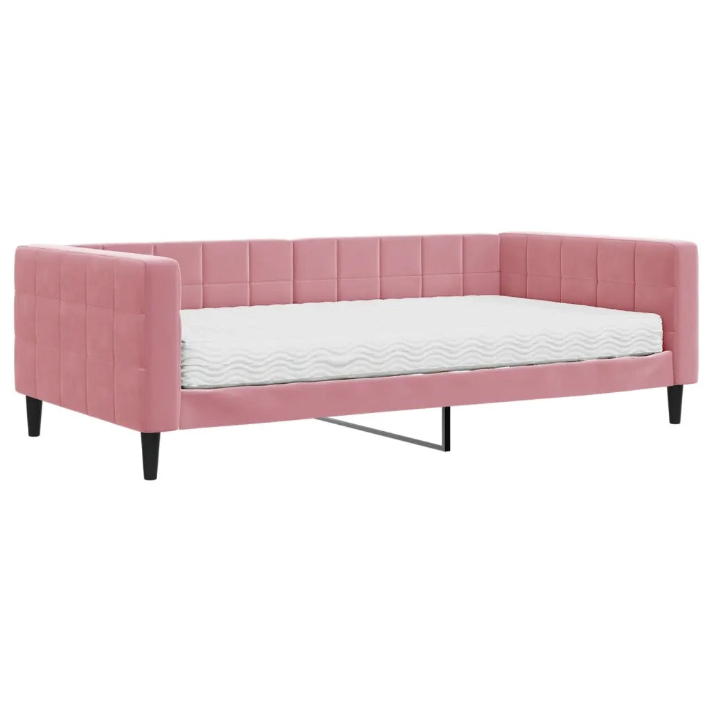 Divano Letto con Materasso Rosa 100x200 cm in Velluto