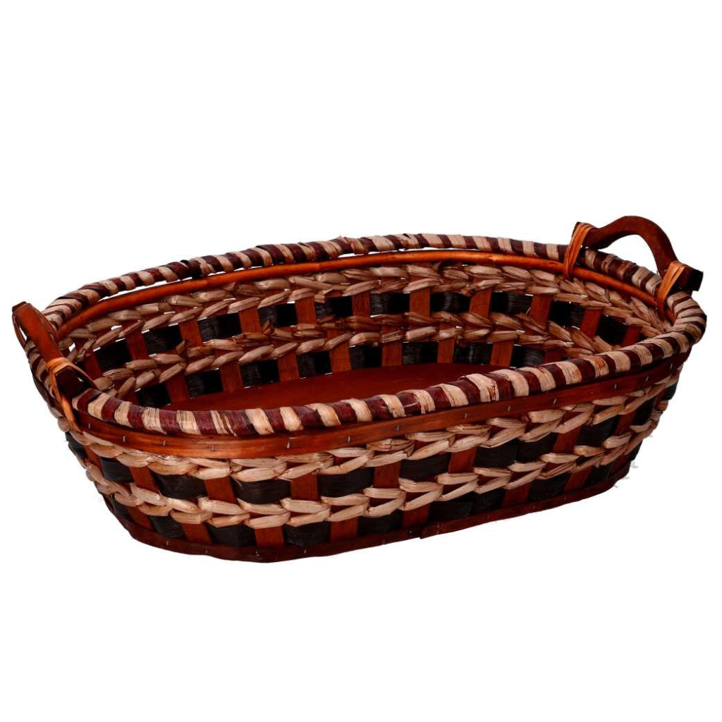Cesta vimini intreccio crema noce ovalecm55x43h13