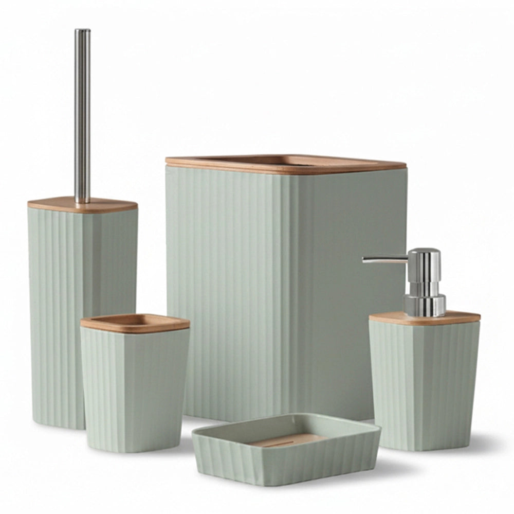 Set accessori bagno verde in plastica e bambù 5 pezzi – Show