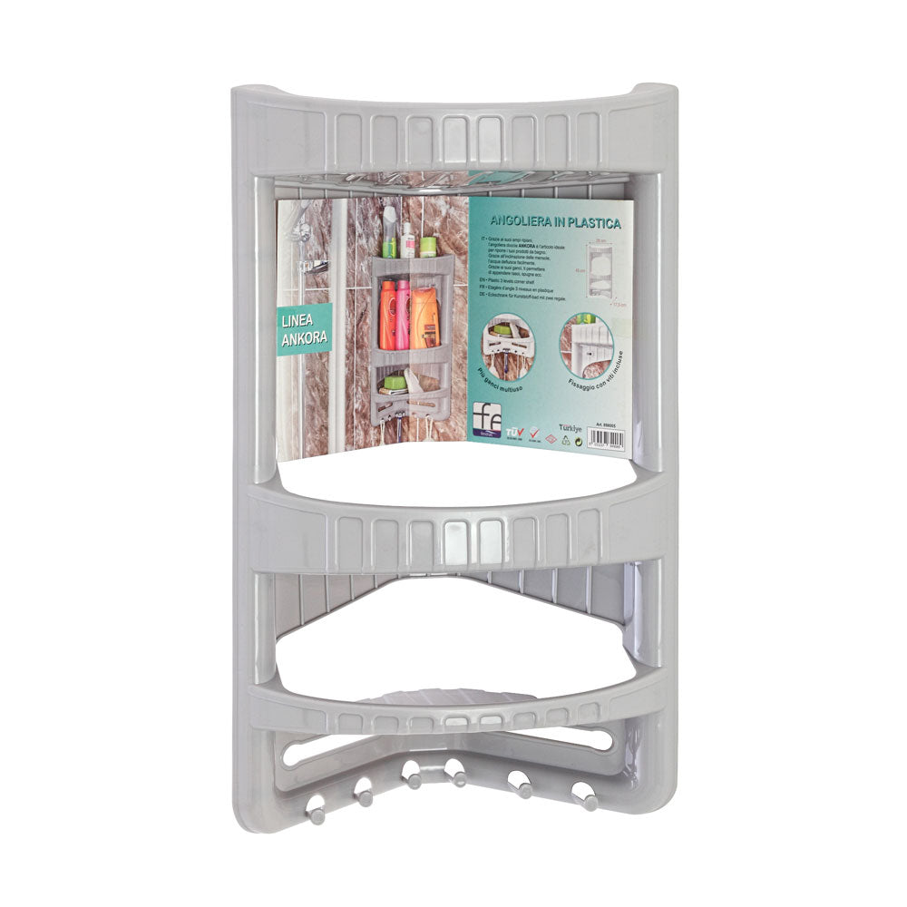 Angoliera per Doccia 3 Ripiani in Plastica Linea Ankora Colore: Grigio