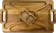 Piatto di Servizio in Legno con Compartimenti Divisi e Bacinella di Salsa Removibile - Tavola Decorativa per Tapas con Maniglie per Servire Antipasti, Formaggi e Spuntini - 48 x 29 cm