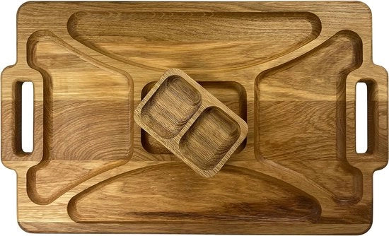 Piatto di Servizio in Legno con Compartimenti Divisi e Bacinella di Salsa Removibile - Tavola Decorativa per Tapas con Maniglie per Servire Antipasti, Formaggi e Spuntini - 48 x 29 cm