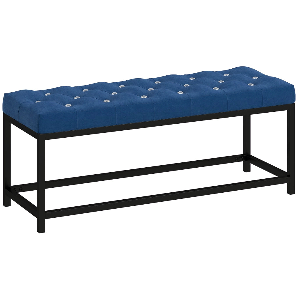 Letto Imbottito con Testiera a Piede in Velluto Capiton¨¦ ¨C Zephmum ¨C Blu Scuro 160x200 cm