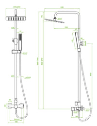 Colonna doccia oro spazzolato | Soffione a pioggia quadrato, doccetta portatile, sistema anticalcare e flessibile antito