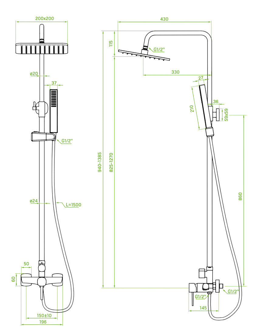 Colonna doccia oro spazzolato | Soffione a pioggia quadrato, doccetta portatile, sistema anticalcare e flessibile antito