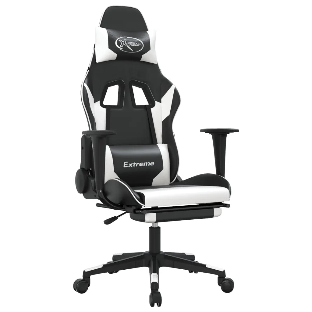 Sedia da Gaming | Sedia da e-sports con Poggiapiedi Nero e Bianco in Similpelle
