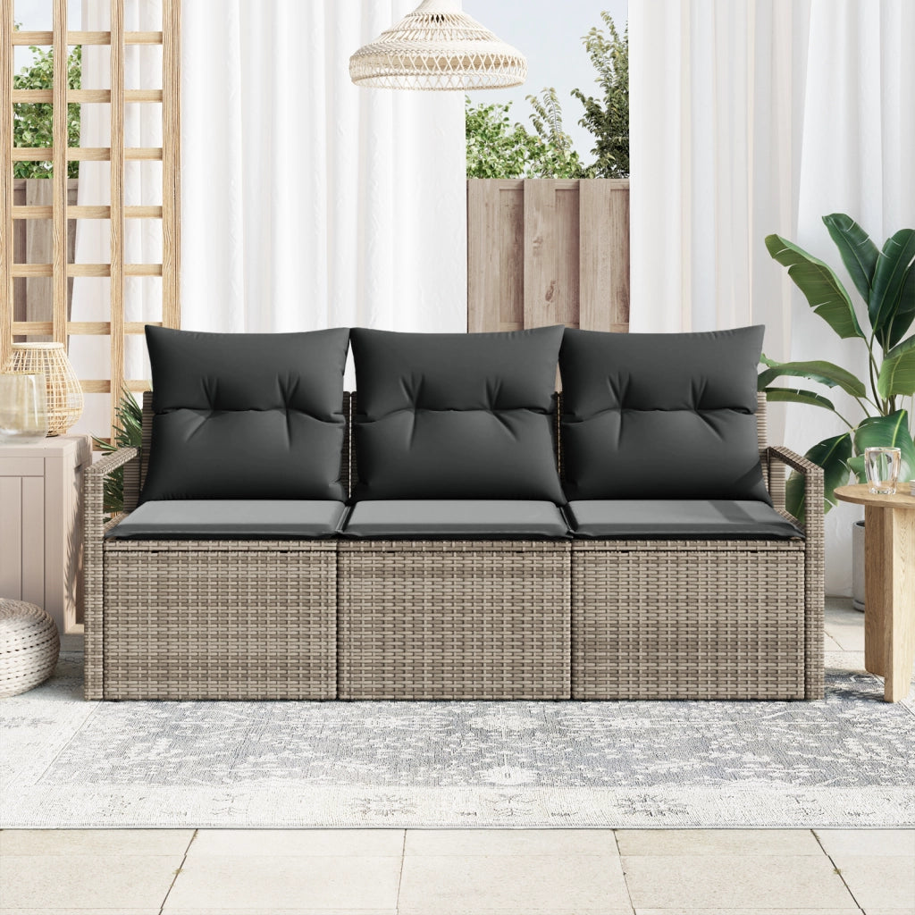 Set di divani da giardino a 3 pezzi con cuscini in rattan grigio