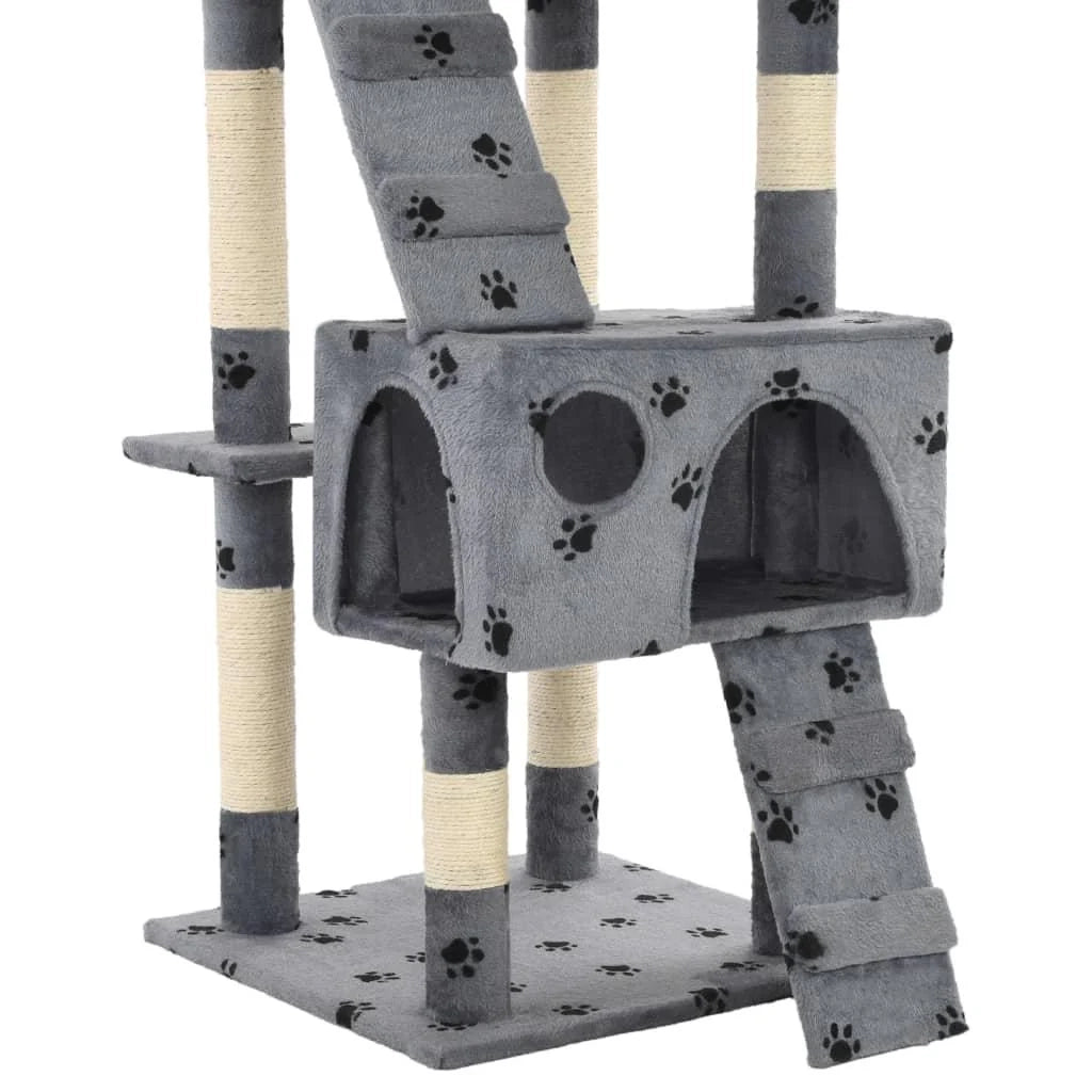 Tiragraffi albero per gatti cuccia per gatti giocattolo peluche sisal 170 cm impronte di zampe grigio 3702079