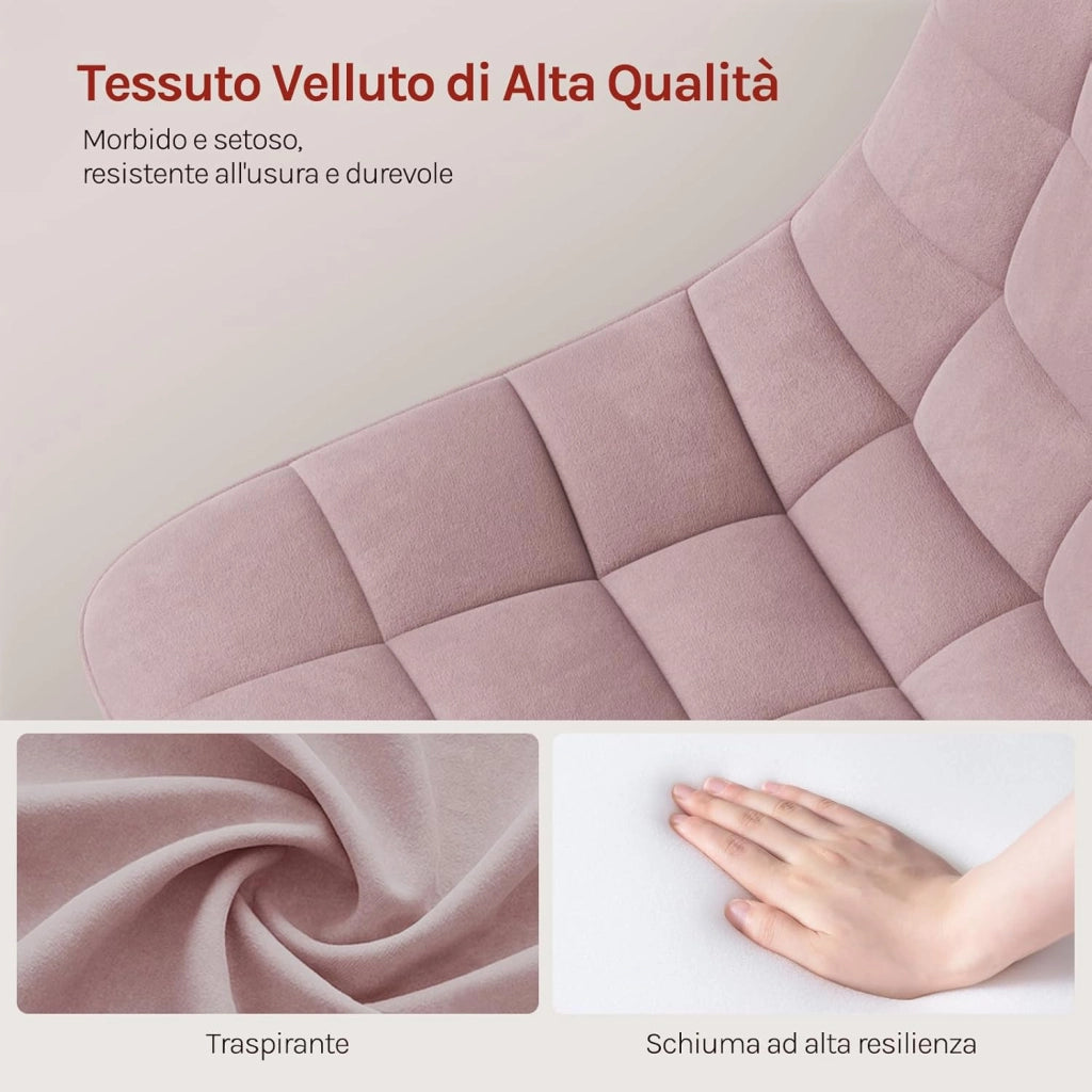 Sgabello da trucco Sedia Alta da Cucina sgabello cucina con Schienale Altezza Regolabile Girevole 360° in Velluto Rosa, 38-49.5cm, BH300rs-1