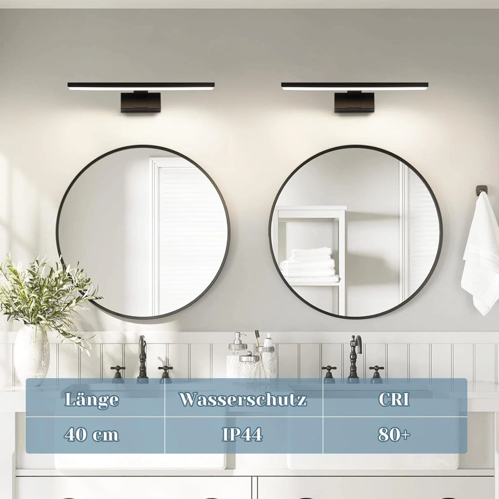 ZMH Lampada da Parete per Specchio da Bagno 40 cm Nera IP44 Moderna Bianco Neutro 4000K per Cantina Cucina Armadietto