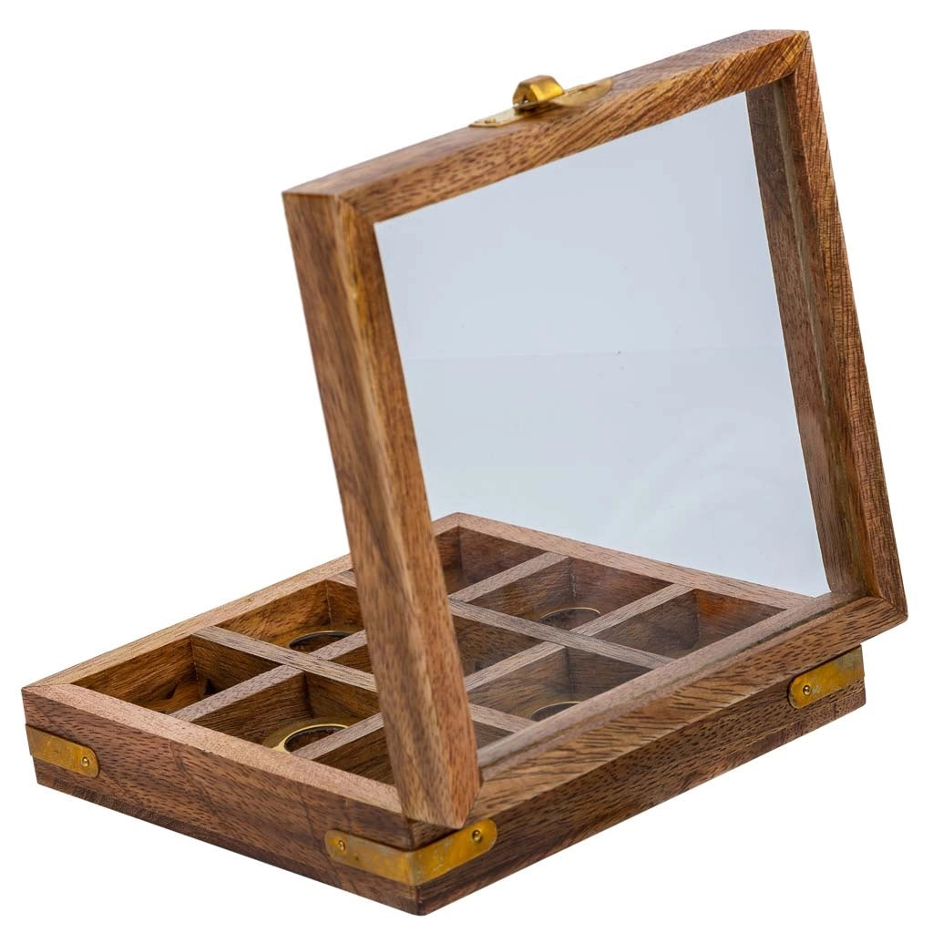 3 pz in linea scatola legno marrone 12.5x12.5x5h cm