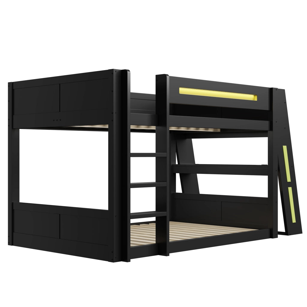 Letto a castello gaming 140x200 cm - Zephmum - Legno, scrivania, USB, LED, nero+verde