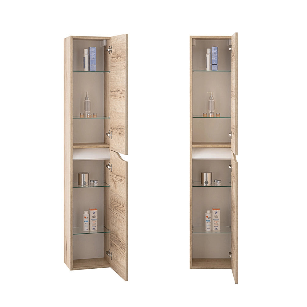Mobile bagno sospeso 60cm quercia e bianco con pensile e lavabo Sumya