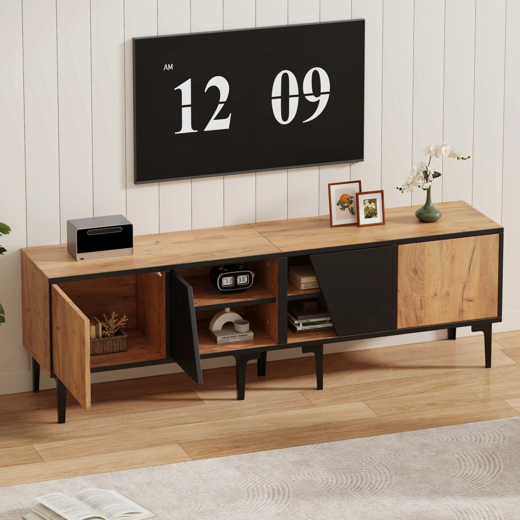 Mobile TV con 4 vani e 7 piedini di supporto - per soggiorno - 160 x 36.5 x 45 cm - naturale e nero