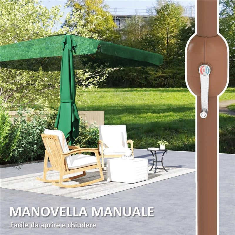 OMBRELLONE DA GIARDINO 2X3 M CON APERTURA A MANOVELLA INCLINABILE E ANTI UV 50+ VERDE