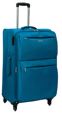 Set 3 Valigie Trolley Morbide in Poliestere 4 Ruote TSA Ravizzoni Singapore Blu Petrolio