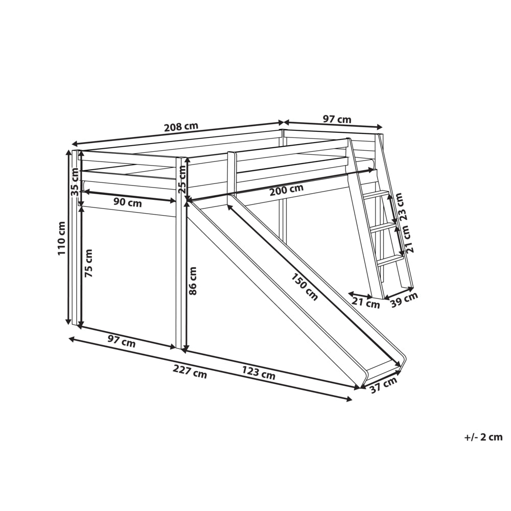 Letto a castello per bambini in legno con rete a doghe 90 x 200 cm con scivolo bianco per bambini