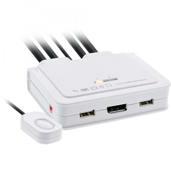 Switch KVM InLine - a 2 vie - Displayport 1.2 - 4K - USB - con audio - integrato. Cavo