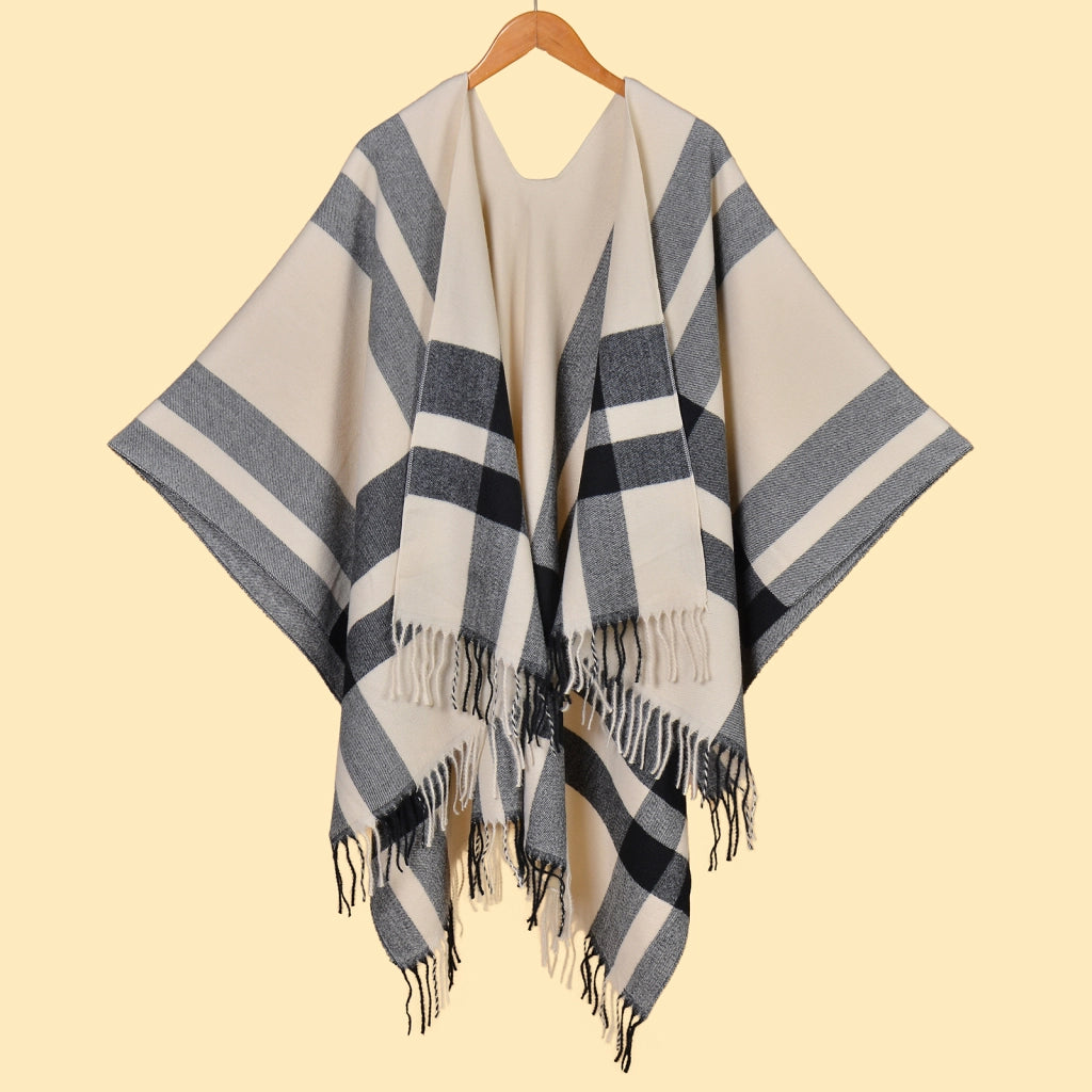 Nuovo scialle diviso con nappe, sciarpa semplice a quadri jacquard da donna