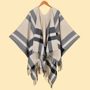 Nuovo scialle diviso con nappe, sciarpa semplice a quadri jacquard da donna