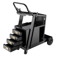 Carrello saldatrice con 4 cassetti, porta attrezzi per saldatura, in acciaio con 4 ruote, portata fino a 100 kg, con spazio per bombola di gas, per officina