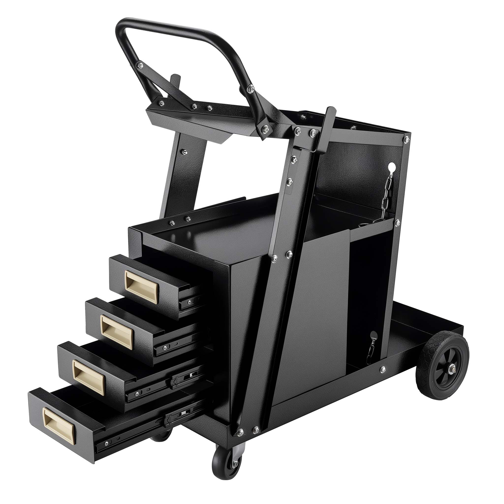 Carrello saldatrice con 4 cassetti, porta attrezzi per saldatura, in acciaio con 4 ruote, portata fino a 100 kg, con spazio per bombola di gas, per officina